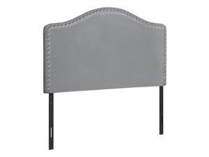 Leather-Look Upholstered Headboard-Curved Top Nailhead Trim Platform,Twin, Grey