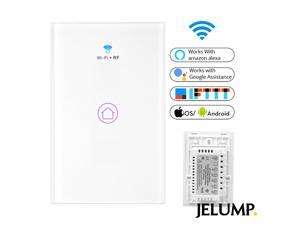 JELUMP Single-Pole Touch Light Switch, WiFi Alexa Light Switch, Timer Smart Switch Work with Alexa/Google Assistant, Smart App Remote Control, Screwless Glass Wall Plate