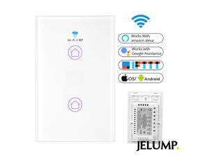 JELUMP Light Switch, Tempered Glass Panel Touch Light Switch 2 Gang with Indicator Light, US Standard Modern Wall Touch Switch