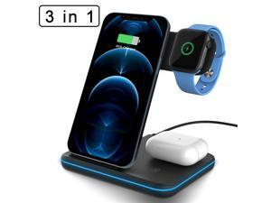 DONWELL Wireless Charger, 3 in 1 Qi-Certified 15W Fast Charging Station Dock for Apple iWatch Series 6/5/4/3/2, AirPods, Compatible iPhone 12/11 Series/SE 2020/X/XS/XR/XS Max/8/8 Plus/Samsung, Black
