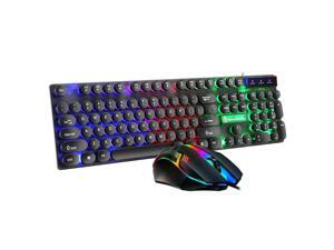 Balight Wired Gaming Keyboard Mouse Combo Punk Keyboard Retro round Keycap Keyboard Mouse Set Black