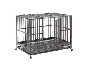 Walnest 48'' Large Heavy Duty Dog Crate Metal Pet Kennel Cage with Tray Lockable Wheels Silver