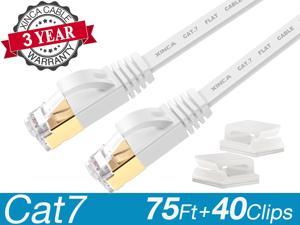 XINCA Cat7 Ethernet Cable Extra Long Lnternet Network Flat Patch Cord 75ft White With 40 Cable Clips Rj45 Connectors10 Gbps 600MHz Connector For Modems Routers LAN Computers  Cable High Speed Distri