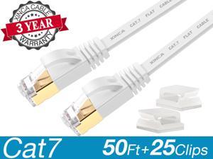 XINCA Cat7 Ethernet Cable Extra Long Lnternet Network Flat Patch Cord 50ft White With 25 Cable Clips Rj45 Connectors10 Gbps 600MHz Connector For Modems Routers LAN Computers  Cable High Speed Distri