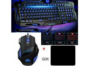 RGB Gaming Mechanical Keyboard + Mouse, Wired Membrane Keys Led Backlit 3 Color