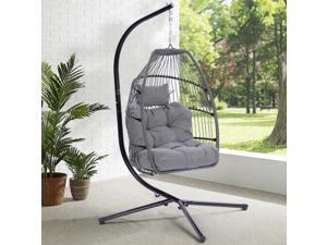 Outdoor Po Wicker Folding Rattan Swing Hanging Chair With Cushion And Pillow