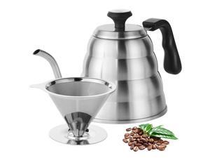 Stainless Steel Pour Over Kettle With Thermometer and Coffee Dripper Filter Set Stainless Steel Pour Over Kettle With Thermometer and Coffee Dripper Filter Set