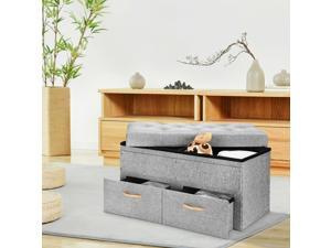 Folding Storage Ottoman with Two Drawers Foot Rest Stool Living Room Folding Storage Ottoman with Two Drawers Foot Rest Stool Living Room