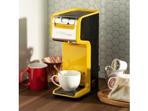 Slim Design Yellow 2 In 1 Single Serve Coffee Maker Brewer, Ground K-Cup Pods Slim Design Yellow 2 In 1 Single Serve Coffee Maker Brewer, Ground K-Cup Pods