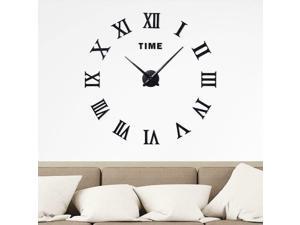 Frameless Large 3D DIY Wall Clock, Roman Numerals, Black Frameless Large 3D DIY Wall Clock, Roman Numerals, Black