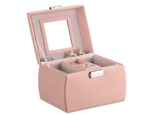 Leather Jewelry Organizer Lockable Mirrored Storage Case, Pink - Leather Jewelry Organizer Lockable Mirrored Storage Case, Pink -