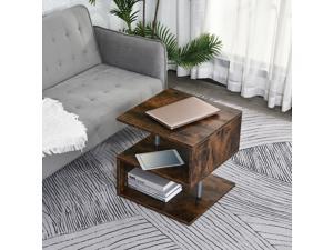 End Coffee Table S Shaped Stand Storage Shelves Organizer Living Room Oak Brown End Coffee Table S Shaped Stand Storage Shelves Organizer Living Room Oak Brown