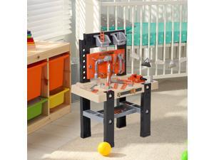 64 Piece Children's Workbench Table with Shelf Storage Box, Orange, and Black 64 Piece Children's Workbench Table with Shelf Storage Box, Orange, and Black