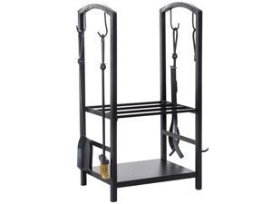 Heavy Duty Firewood Rack Wood Storage Holder Po w/ 4 Tools Black Heavy Duty Firewood Rack Wood Storage Holder Po w/ 4 Tools Black