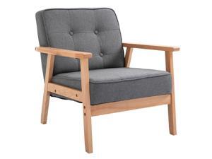 Wood Fabric Upholstered Mid-Century Modern Tufted Accent Arm Chair Grey Wood Fabric Upholstered Mid-Century Modern Tufted Accent Arm Chair Grey