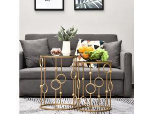 Set of 2 Gold Nesting Coffee Table, Side Tables W/ Tempered Glass Top Set of 2 Gold Nesting Coffee Table, Side Tables W/ Tempered Glass Top