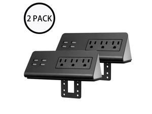 Wlvos Desk Edge Power Strip with 3 AC Outlet 4 USB Charging Ports Fireproof Desktop Edge Mount Multi-Outlets Desktop Charging Station for Home Office Reading(2Pack)
