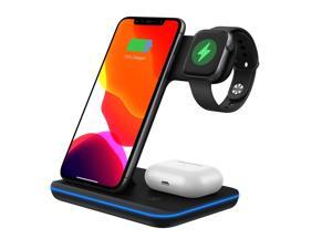 YOOZI 3 in 1 Wireless Charger Stand, 15W Wireless Charging Dock Station Qi Fast Charging Pad for iPhone X/XS/XR/8/8 Plus for iWatch 4/3/2/1 S9