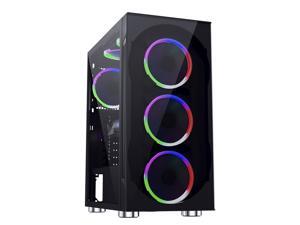 ESGAMING  ATX/Micro ATX Mid Tower PC Gaming Case/Super-Airflow, Tempered Glass Front Panel, Sliding Tempered Glass Left-Side Panel, Pre-Installed 4 X 120mm Rainbow Fans, Detachable HDD Bracket, Black