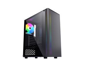 ESGAMING Black Mid-Tower ATX Gaming Case, Tempered Glass Side Panel, LED Strip Front Panel, 240 mm Radiator Support, 1 x 120 mm RGB Fan Included
