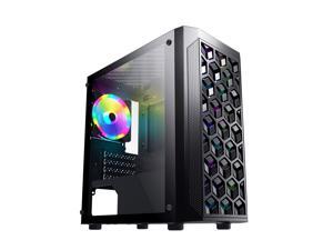 ESGAMING Black  Micro ATX Mini ITX Tower MicroATX Computer Case with Tempered Glass Side Panel,Pre-Installed 4 x 120mm Seven Rainbow LED Fans