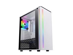 ESGAMING White  Mid-Tower ATX Gaming Case, Tempered Glass Side Panel, LED Strip Front Panel, 240 mm Radiator Support, 1 x 120 mm RGB Fan Included