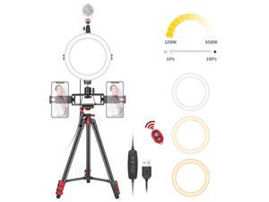 Neewer 8-Inch Selfie Ring Light with Tripod Stand, 3 Cold Shoes, 2 Phone Holders, LED Ring Light with Remote Kit: 3 Mode Lights and 10-Level Brightness for Makeup, YouTube/TikTok Video, Live Streaming Neewer 8-Inch Selfie Ring Light with Tripod Stand, 3 Cold Shoes, 2 Phone Holders, LED Ring Light with Remote Kit: 3 Mode Lights and 10-Level Brightness for Makeup, YouTube/TikTok Video, Live Streaming
