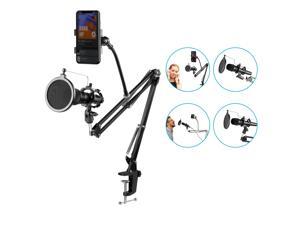 Neewer Adjustable Microphone Suspension Boom Scissor Arm Stand with Pop Filter,Shock Mount and Phone Holder for Streaming, Voice-Over, Recording, Game, Compatible with Blue Yeti Snowball Yeti X,etc