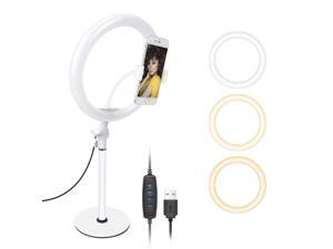 Neewer LED Ring Light, Table Top 10-inch USB Ring Light, Color Temperature 3200K-5600K 3 Light Modes with Flexible Smartphone Stand for Streaming Makeup YouTube Video Shooting Phone Selfie Photography Neewer LED Ring Light, Table Top 10-inch USB Ring Light, Color Temperature 3200K-5600K 3 Light Modes with Flexible Smartphone Stand for Streaming Makeup YouTube Video Shooting Phone Selfie Photography