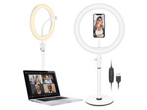 Neewer Selfie Ring Light for Laptop Computer, 10" Dimmable Desktop LED Circle Light with Stand/Phone Holder/3 Light Modes for Video Conference/Webcam Chat/Makeup/Live Stream/Selfie (White)
