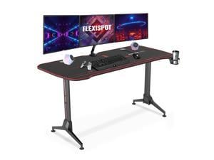 FLEXISPOT Gaming Desk 63" W x 29" D Home Office Computer Table Adjustable Feet Pads Fully Covered Mouse Pad with Cup Holder, Headphone Hook and Cord Management