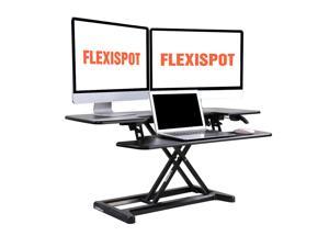 FLEIXSPOT Home Office Height Adjustable Standing Desk Converter MT7 Series 35" Width Computer Desk Riser with Removable Deep Keyboard Tray Black