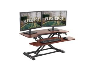 FLEIXSPOT Home Office Height Adjustable Standing Desk Converter MT7 Series 35" Width Computer Desk Riser with Removable Deep Keyboard Tray Mahogany