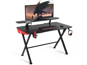 FlexiSpot 2-Tier 48 Inch Large Gaming Desk X-Shaped PC Computer Table, Home Office Desk Carbon Fiber Surface Workstation with Cup Holder, Controller Rack and Headphone Hook FlexiSpot 2-Tier 48 Inch Large Gaming Desk X-Shaped PC Computer Table, Home Office Desk Carbon Fiber Surface Workstation with Cup Holder, Controller Rack and Headphone Hook