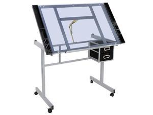 Adjustable Multifunctional Drafting Drawing Table Desk Tempered Glass Top Art Craft wDrawers Castors Adjustable Multifunctional Drafting Drawing Table Desk Tempered Glass Top Art Craft wDrawers Castors