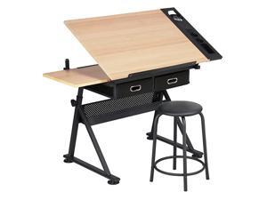 Height Adjustable Drafting Draft Desk Drawing Table Desk Tabletop Tilted Art Craft Work Station w 2 Storage Drawer and Stool Height Adjustable Drafting Draft Desk Drawing Table Desk Tabletop Tilted Art Craft Work Station w 2 Storage Drawer and Stool