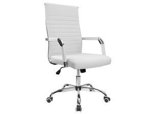 Furmax Ribbed Office Desk Chair MidBack PU Leather Executive Conference Task Chair Adjustable Swivel Chair with Arms White Furmax Ribbed Office Desk Chair MidBack PU Leather Executive Conference Task Chair Adjustable Swivel Chair with Arms White