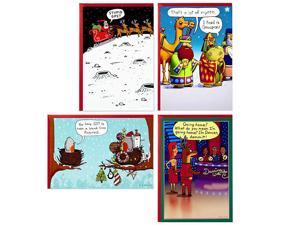 Shoebox Funny Boxed Christmas Cards Assortment, Cartoons (4 Designs, 24 Christmas Cards with Envelopes)