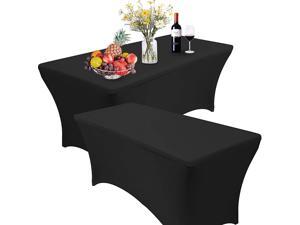 Pro-trade 2 Pack 4FT Rectangular Spandex Table Cover Four-Way Tight Fitted Stretch Tablecloth Table Cloth for Outdoor Party DJ Tradeshow Banquet Vendor Wedding Celebration (2PC 4FT, Black)