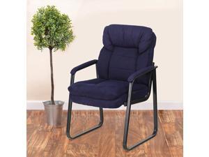 WorldwideSupermarket Navy Microfiber Executive Side Reception Chair with Lumbar Support and Sled Base