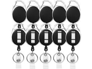 Retractable Badge Holder with Carabiner Reel Clip and Key Ring for ID Card Key Keychain Holders Black 10 Pieces by Moever