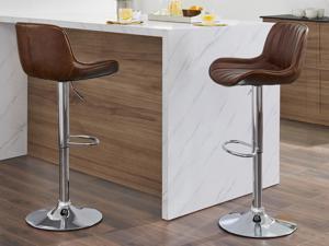 Volans Modern Faux Leather Adjustable Height Swivel Bar Stools Set Of 2,Counter Height Bar Chairs with Low Back,Cognac