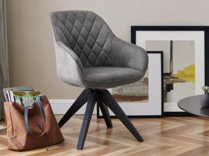 Art Leon Mid Century Classic Swivel Accent Armchair with Black Oak Wood Legs, Upholstered Computer Desk Chair for Home Office Living Room Bedroom, Darkgray