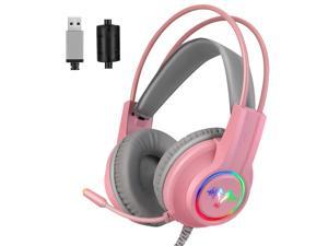 WH H200 Gaming Headset 7.1 Virtual Surround Sound 50mm RGB dynamic breathing Light Headphone Omni-directional Microphone-Pink WH H200 Gaming Headset 7.1 Virtual Surround Sound 50mm RGB dynamic breathing Light Headphone Omni-directional Microphone-Pink