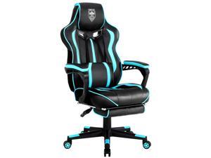 Gaming Chair with Footrest, High Back Gamer Chair with Massage, Reclining Computer Chair, Big and Tall Gaming Desk Chair, Ergonomic Game Chair for Adults, Computer Gaming Chair for Teens (Cyan)