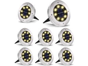 Solar Ground Lights, 8 LED Garden Lights Solar Powered,Disk Lights Waterproof In-Ground Outdoor Landscape Lighting for Patio Pathway Lawn Yard Deck Driveway Walkway,Warm White 8 Packs Solar Ground Lights, 8 LED Garden Lights Solar Powered,Disk Lights Waterproof In-Ground Outdoor Landscape Lighting for Patio Pathway Lawn Yard Deck Driveway Walkway,Warm White 8 Packs