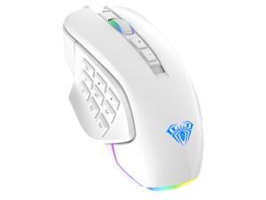 AULA RGB Gaming Mouse with Side Buttons Macro Programming 10000 DPI Adjustable 14 Key Wired USB Backlit Mouse for Desktop Laptop - H510 White
