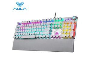 AULA F2088 Mechanical Gaming Keyboard with Detachable Wrist Rest/Media Knob/Metal Panel/LED Rainbow Backlit, 104 Keys Anti-ghosting Programmable USB Wired PC Games Keyboards - White/Silver AULA F2088 Mechanical Gaming Keyboard with Detachable Wrist Rest/Media Knob/Metal Panel/LED Rainbow Backlit, 104 Keys Anti-ghosting Programmable USB Wired PC Games Keyboards - White/Silver