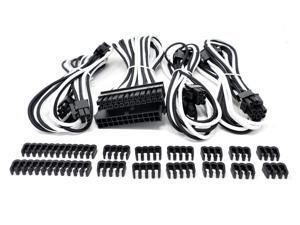 Micro Connectors Premium Sleeved PSU Cable Extension Kit (White/Black) Micro Connectors Premium Sleeved PSU Cable Extension Kit (White/Black)
