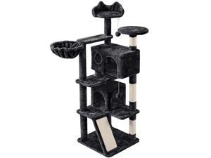 Easyfashion 54" Double Condos Cat Tree with Scratching Post Tower, Black